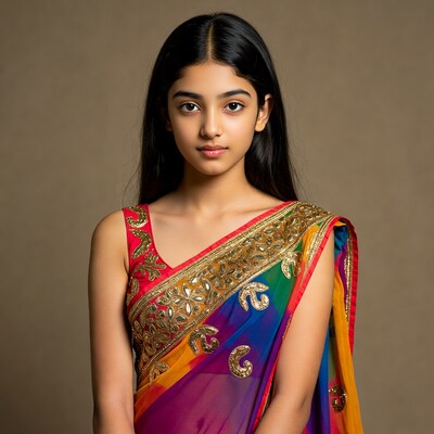 Indian girl in colorful embroidered saree