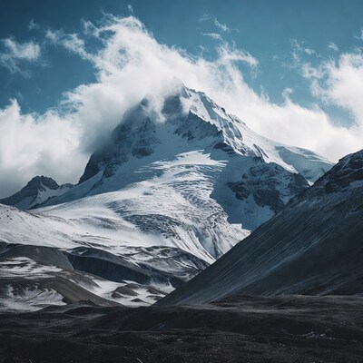 Snowy Mountain Peak with Clouds