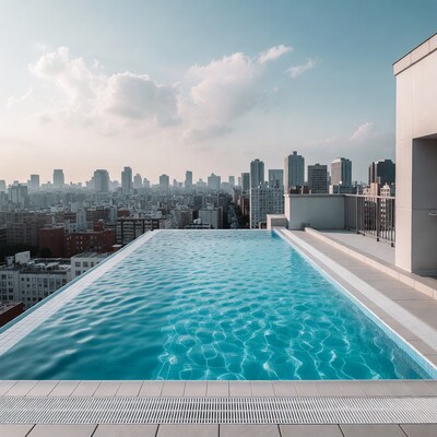 Infinity pool overlooking city skyline
