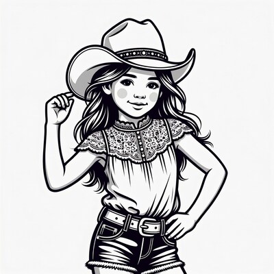 Cowgirl girl tipping hat illustration