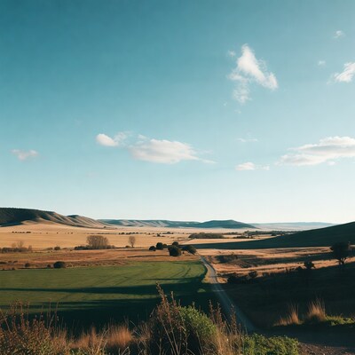 Golden fields and hills landscape