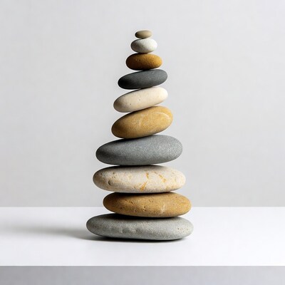 Stacked Pebbles on White Surface
