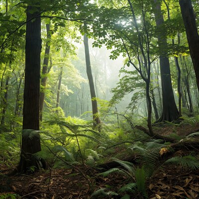 Sunlit Lush Green Forest Path