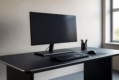Modern black desk with monitor