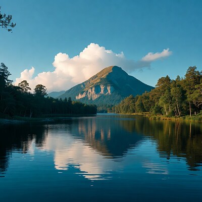 Mountain reflected in calm lake
