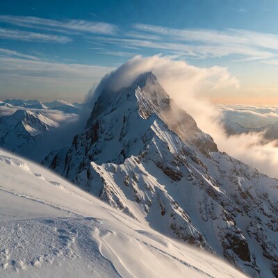 Snowy Mountain Peak with Clouds