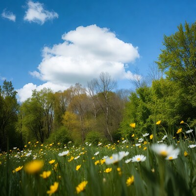 Daisy Flower Field Under Blue Sky