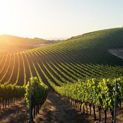Vineyard Rows at Sunset