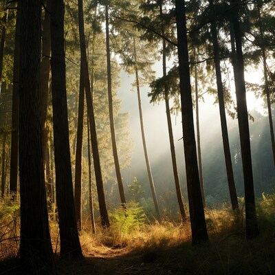 Sunlit Misty Forest Path