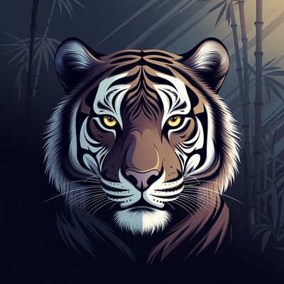 Tiger head with bamboo forest