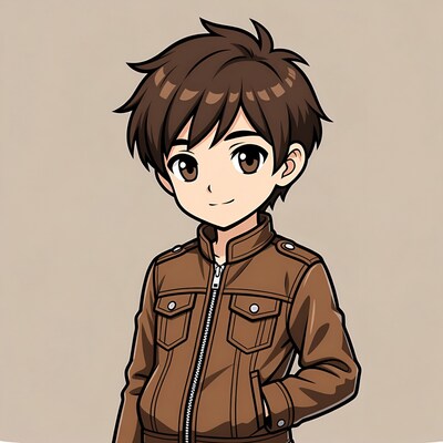 Anime boy in brown jacket