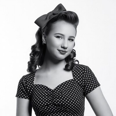 Pinup girl with bow and polka dot dress