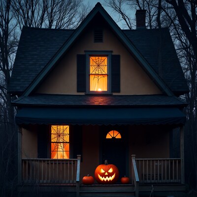 Haunted Halloween House with Jack-o-Lanterns