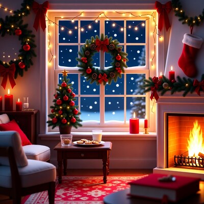 Cozy Christmas Living Room with Fireplace