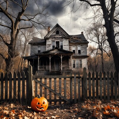 Haunted House with Jack-o-Lantern