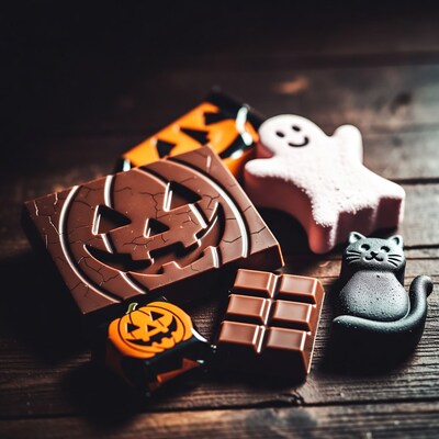 Halloween Chocolate Candies on Wood