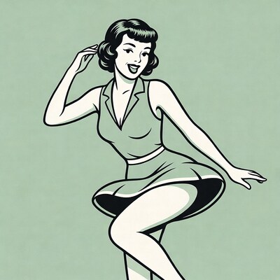 Pin-up woman twirling skirt