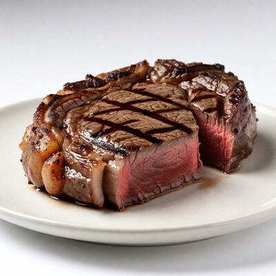 Grilled ribeye steak with garlic