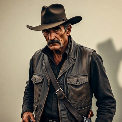 Cowboy man with revolver and hat