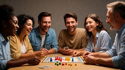 Diverse group playing board game