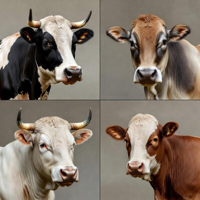 Four Holstein Cows Closeup Portraits