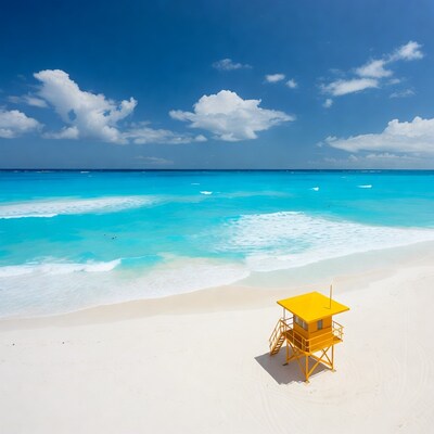 Yellow Lifeguard Tower on Beach