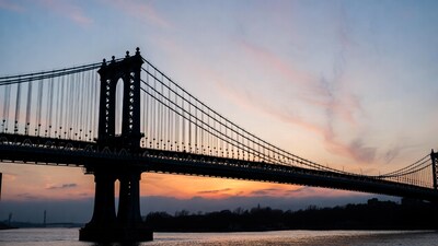 Manhattan Bridge silhouette at sunset