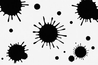 Black ink splatters isolated background