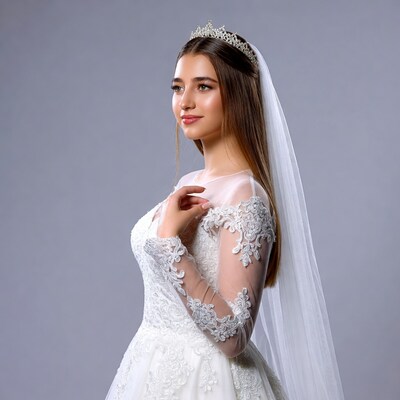 Bride in lace gown with tiara