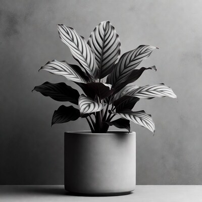 Calathea Plant in Gray Pot