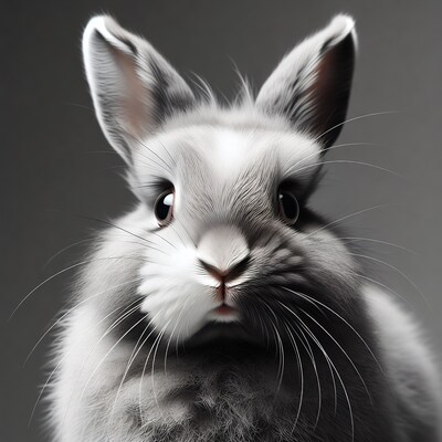 Closeup gray bunny with big eyes