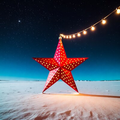 Red Star Lantern in Snowy Night Desert