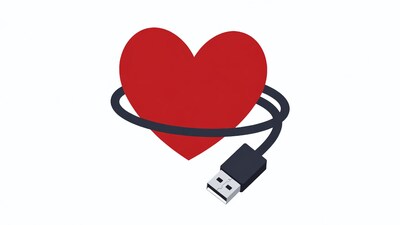 USB Cable Wrapped Around Red Heart
