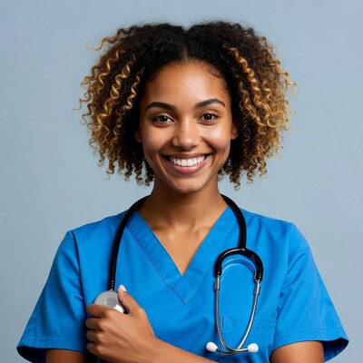 Smiling African-American nurse with stethoscope