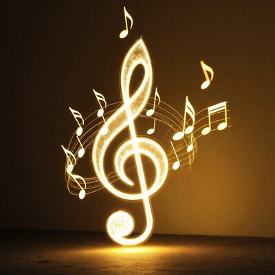 Glowing treble clef with musical notes