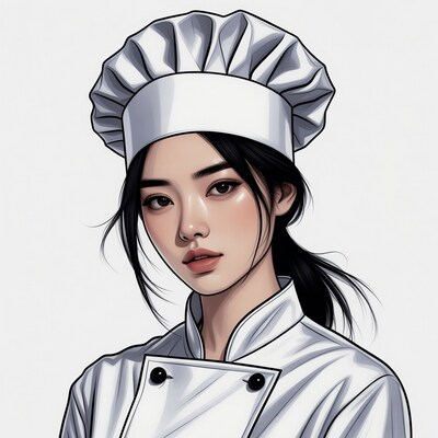 Asian woman in chef uniform