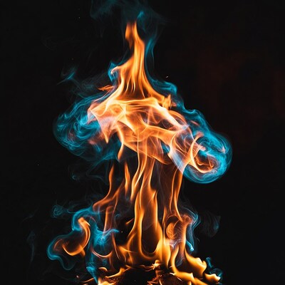 Blue and Orange Flames on Black