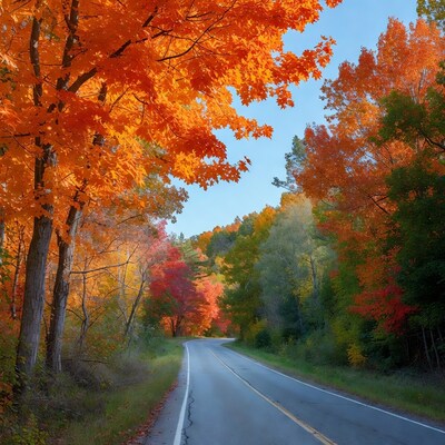 Autumn Road Through Colorful Forest
