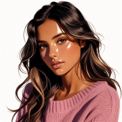 Beautiful woman in pink sweater portrait