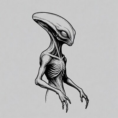 Alien creature ink drawing