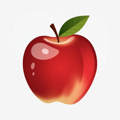 Red Apple with Green Leaf