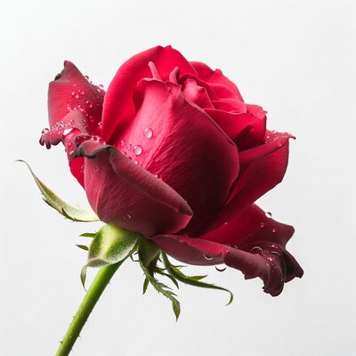 Red Rose with Dew Drops