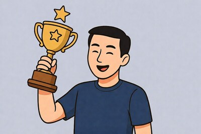 Asian man holding trophy illustration