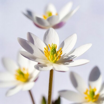 White Anemone Flowers on Light Background