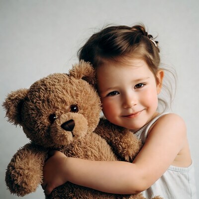 Girl hugging teddy bear