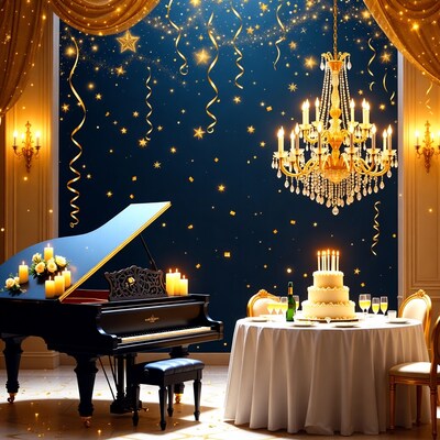 Elegant Birthday Cake on Grand Piano