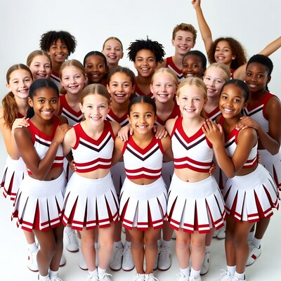 Diverse cheerleading team smiling together