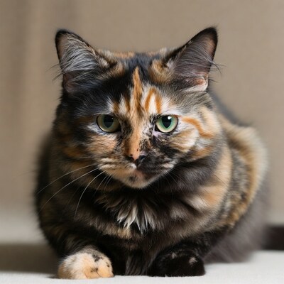 Calico cat with green eyes
