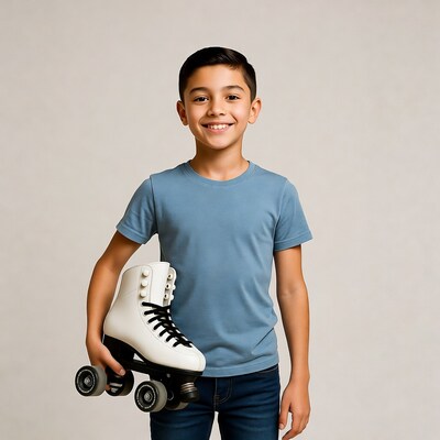 Boy holding white roller skates