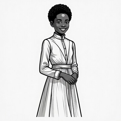 Smiling African-American girl in white dress